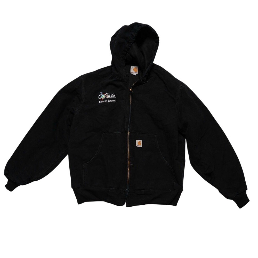 Carhartt Black Utility Bomber Jacket, Embroidered Corporate Logo, Men's L, EUC